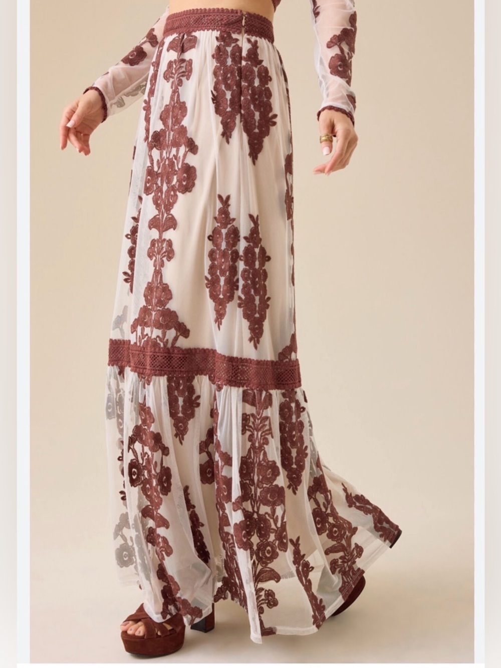 Altar’d State Arissa  Floral appliqué Maxi Skirt Size Small EUC